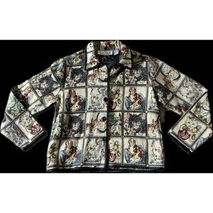 Vintage Tapestry Jacket cat lover Print Button-Up Collared Outerwear